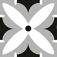 8 carreaux adhésifs motif fleur noire L.10 x H.10 x l.0,4cm