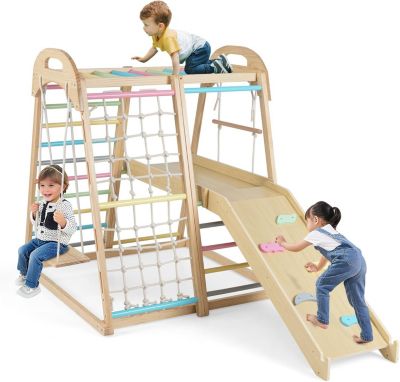 8 en 1 Escalade Enfants Montessori,Triangle Escalade avec Balançoire,Barres de Singe,Corde,Plateforme