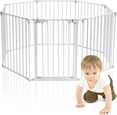8 Pcs Barrieres de Securite Extensible a Pression Grill DIY Protection pour Bebe Animaux Cheminee Escalier Blanc