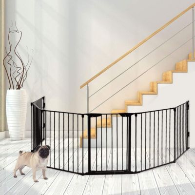 8 Pcs Barrieres de Securite Extensible a Pression Grill DIY Protection pour Bebe Animaux Cheminee Escalier Noir