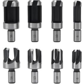 8 Pièces Fraise à Bouchonner Bois, Mèche à Bouchon Bois 6 mm/10 mm/13 mm/16 mm, Acier Carbone Bois Plug Perceuse pour le Travail