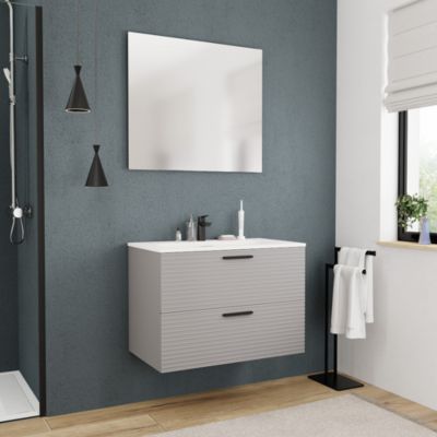 80 cm, meuble de salle de bain assemblé, gris perle (CERAMIA-4LG80)