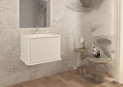 Meuble sous-vasque à suspendre l.61 cm avec plan vasque résine  beige coton  Idra