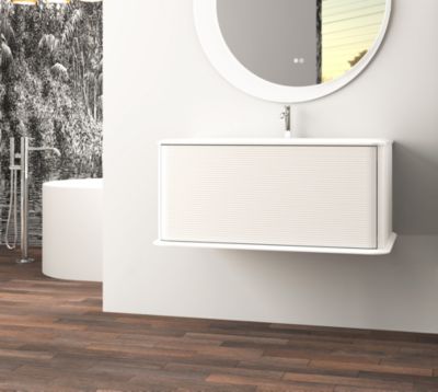 Meuble sous-vasque à suspendre l.95 cm avec plan vasque résine  beige coton  Idra