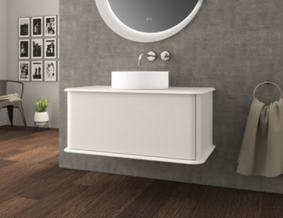 Meuble sous-vasque à suspendre l.95 cm avec plan de toilette et vasque à poser  beige coton  Idra