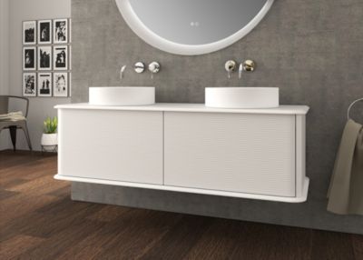 Meuble sous-vasque à suspendre l.141 cm avec plan de toilette et 2 vasques à poser  beige coton  Idra