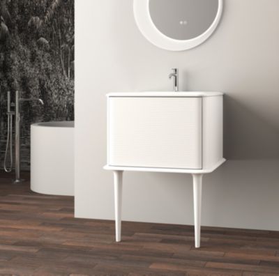 Meuble sous-vasque à suspendre l.61 cm avec plan vasque résine et pieds H.43 cm  beige coton  Idra