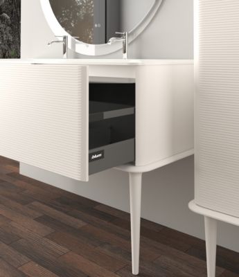 Meuble sous-vasque à suspendre l.141 cm avec plan vasque résine et pieds H.43 cm  beige coton  Idra