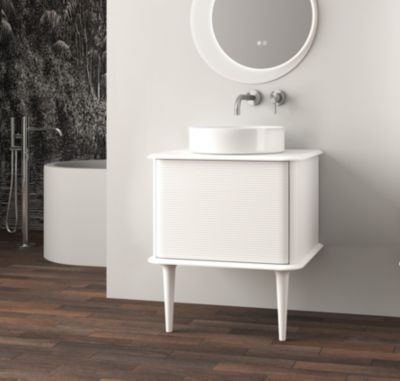 Meuble sous-vasque à suspendre l.61 cm avec plan de toilette  vasque à poser et pieds H.29 cm  beige coton  Idra
