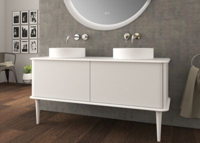 Meuble sous-vasque à suspendre l.141 cm avec plan de toilette  2 vasques à poser et pieds H.29 cm  beige coton  Idra