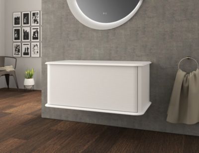 Meuble sous-vasque à suspendre l.95 cm avec plan de toilette  beige coton  Idra
