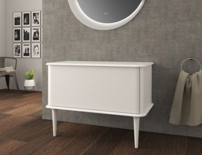 Meuble sous-vasque à suspendre l.95 cm avec plan de toilette et pieds H.29 cm  beige coton  Idra