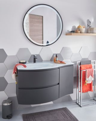 Miroir de salle de bains lumineux LED noir rond ? 60 cm  MPGlass Naos