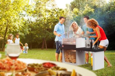 Barbecue Porto new en béton allégé 12 Personnes sarom avec table latérale