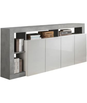 Buffet MAESTRO Décor béton et laqué 4 portes 184 x P 42 x H 93 cm - vue 2