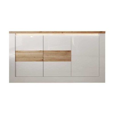 Buffet IMOLA laqué / Chêne 3 portes 160 x 43 x 88 cm Eclairage LED - vue 2