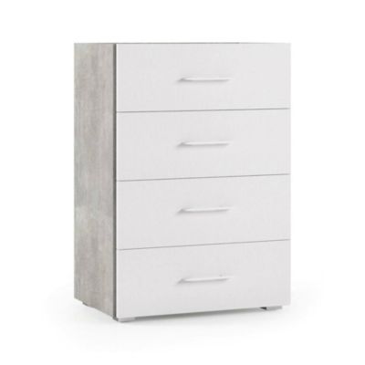Commode Solano, Commode 4 tiroirs pour la chambre, Bureau polyvalent ou meuble d'étude, 60x41h87 cm, Ciment et Blanc