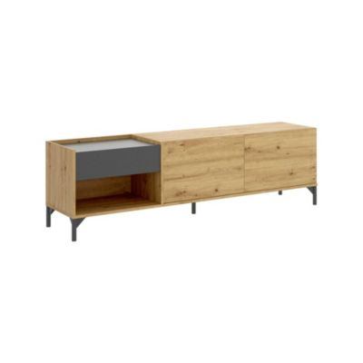 Meuble TV Dpandu, Buffet bas de salon, Buffet de salon pour télévision, 164x39h49 cm, Chêne noué et Anthracite