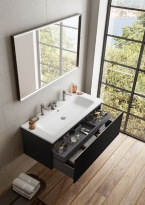 Plan simple vasque blanc en résine l.120 cm pour 2 robinets  Pura+