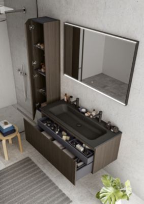 Plan simple vasque noir en résine l.120 cm pour 2 robinets  Pura+