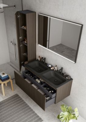 Plan double vasque blanc brillant en résine l.120 cm  Pura+