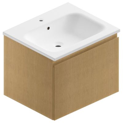 Meuble sous vasque suspendu l.60 cm, placage chêne miel strié, Pura