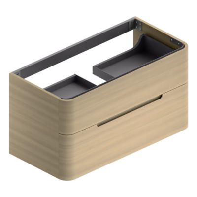 Meuble sous vasque suspendu l.104 x H.55 x P.50,5 cm, décor bois naturel version centre, Alba