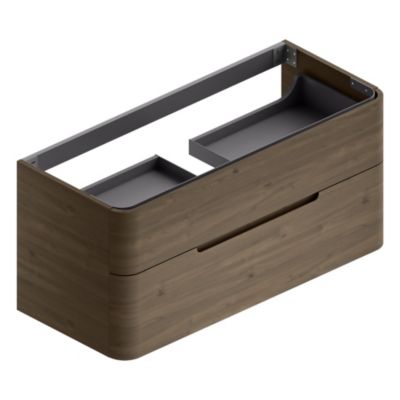 Meuble sous vasque suspendu l.119 x H.55 x P.50,5 cm, décor noyer, Alba