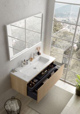 Plan simple vasque en céramique blanc l.120 cm pour 2 robinets  Pura+