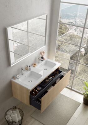 Plan double vasque blanc brillant en céramique l.120 cm  Pura+