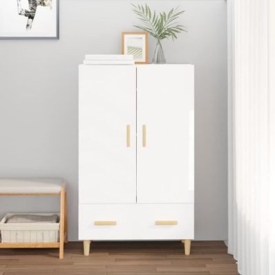 812570 vidaXL Buffet Blanc brillant 70x31x115 cm Bois d'ingénierie