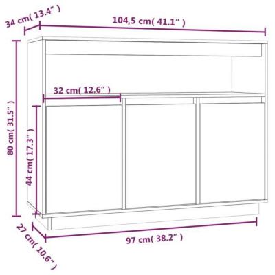 814390 vidaXL Buffet Blanc 104,5x34x80 cm Bois massif de pin