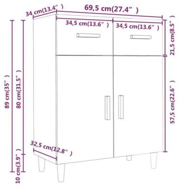 817358 vidaXL Buffet Sonoma gris 69,5x34x89 cm Bois d'ingénierie