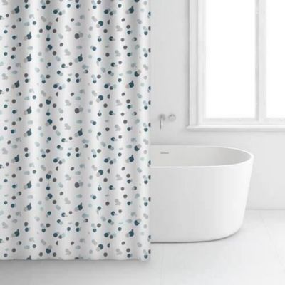 Rideau de douche - Blanc et bleu - Polyester - 180 x 200 cm - RAYEN