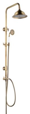 Colonne de douche sans robinetterie avec pommeau + douchette 1 jet + flexible + barre réglable  vieux bronze  Edouard Rousseau Retro