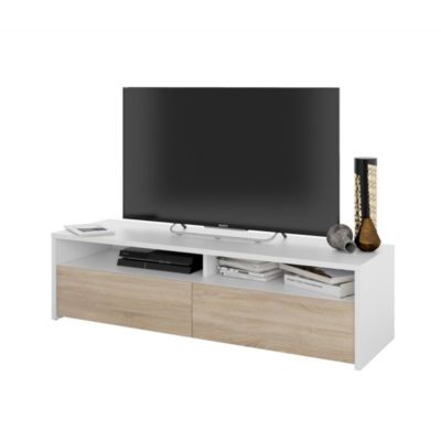 Meuble TV KIOTO Artik / Chêne Canadien 2 portes 2 niches 130 x 42 x 36 cm - vue 2
