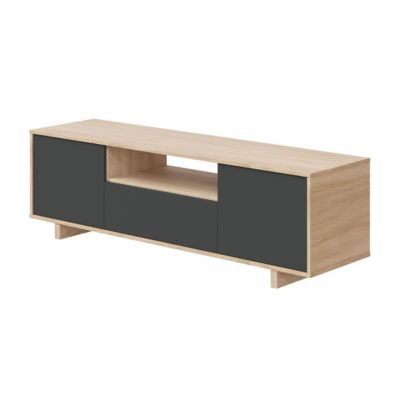 Meuble TV ZAIRA Mélaminé et chêne 3 Portes L150 x P41 x H46 cm - vue 2