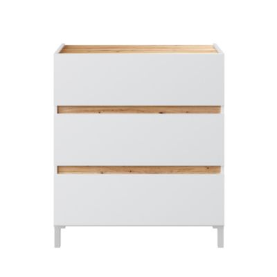 Commode 3 tiroirs décor chêne nodi et blanc L79 cm - TEMPUS