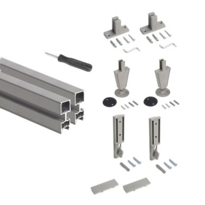 Emuca Lot de 2 cadres Zero avec quincaillerie et profilés pour montage au sol et au mur avec vérin circulaire - Aluminium et Zamak Gris - vue 3