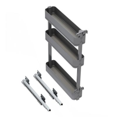 Emuca Porte-bouteilles latéral extractible Harmony avec fermeture amortie - Module largeur 150mm hauteur 800mm - Acier et Bois - Gr Gris - vue 3