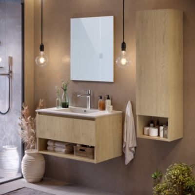 Colonne de salle de bains suspendue effet chêne l.35 x H.120 x P.28 cm  Cremona