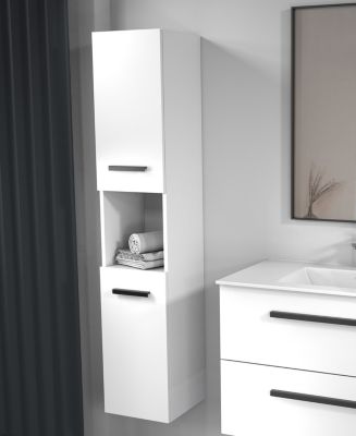 Colonne de salle de bains suspendue blanche l.30 x H.150 x P.30 cm  2 portes amorties et 1 niche  Futurbath Pedro