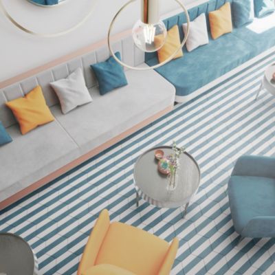 Carrelage sol et mur à rayures coloris bleu Meraki 22,8 x 19,8 cm