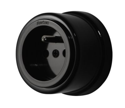 Prise 2 pôles + terre 16A Fontini Garby Porcelaine noire ronde