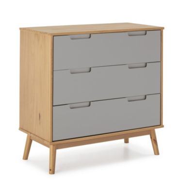 Commode de nuit Bruce avec 3 tiroirs, bois massif, 80 cm Largeur