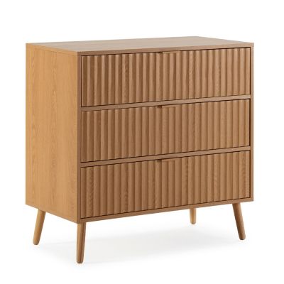 Commode de nuit Lluvia 3 tiroirs coloris chêne, largeur 80 cm