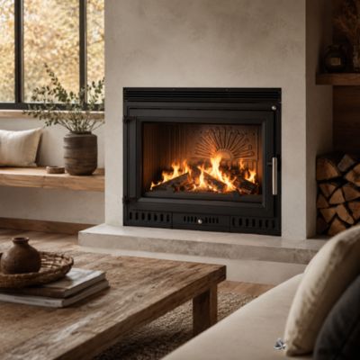 Insert à bois ventilé 10kW iron 70 – Rendement 78 % – Fonte complète – Chauffe 230 m³ – Sortie 180 mm – Classe A