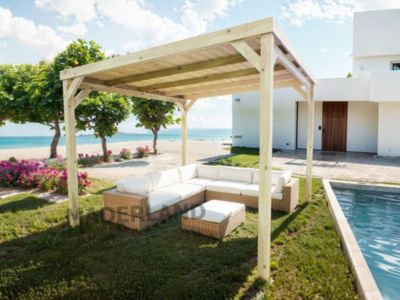 Pergola avec toit DIJON 500x400 cm traité résistance élevée