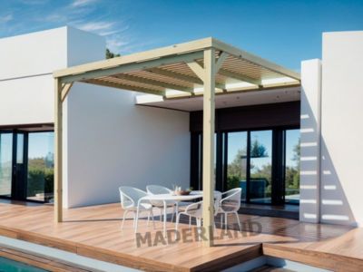 Pergola semicouverte adossée MONTPELLIER 420x300 cm traité résistance élevée