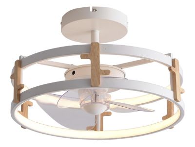 Lampe à ventilateur LED avec détails en bois